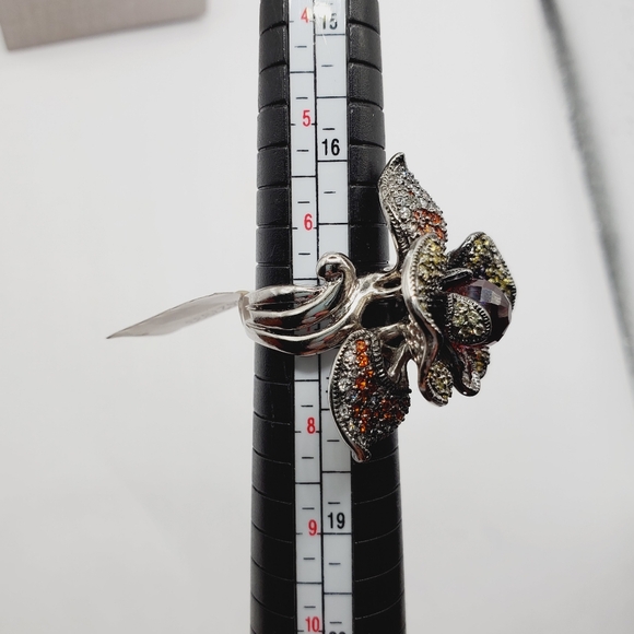 Amethyst - Citrine- Diamond 925 Sterling Silver Bead Flower Statement Ring - Picture 5 of 7